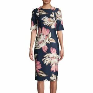 Gabby Skye Open Shoulder Navy Blush Floral Midi dress